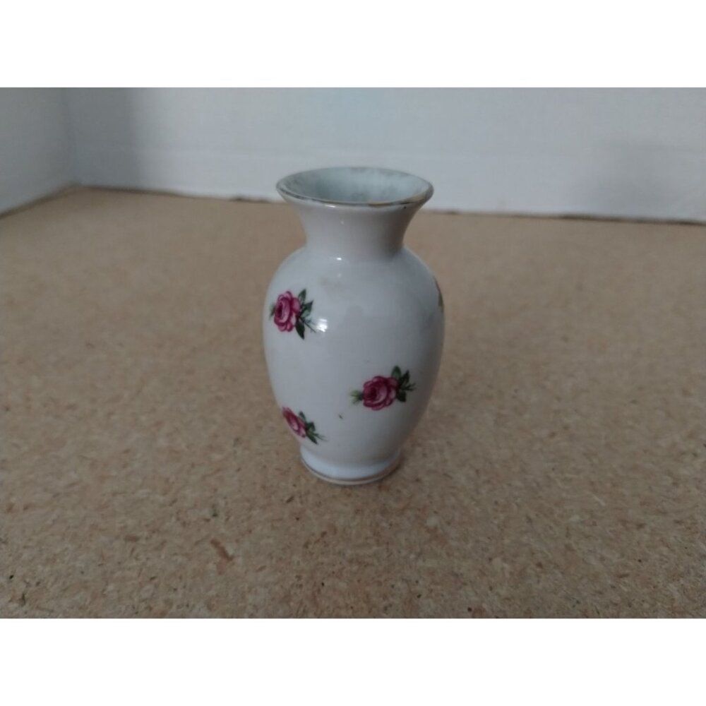 Rose Schumann Bavaria Germany 3" Miniature Bud Vase with Gold Trim